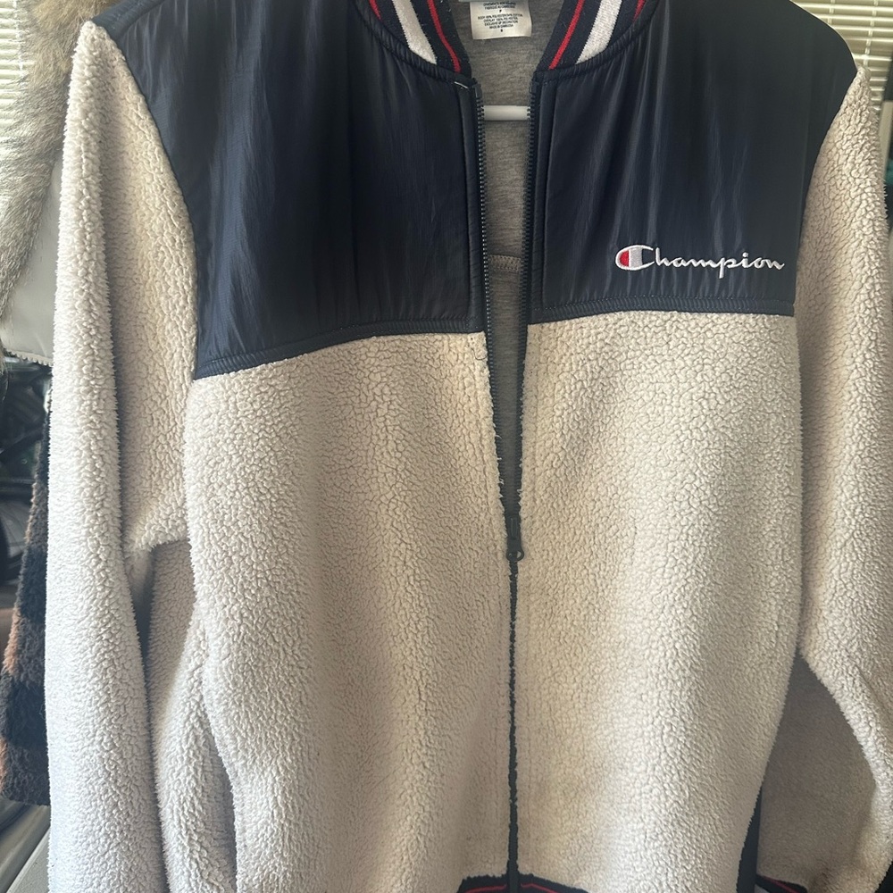 Champion Black and Cream Varsity Bomber Jacket